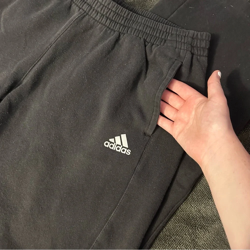 Adidas Black Logo Sweatpants w/ Snap Button Bottoms - Picture 2 of 6
